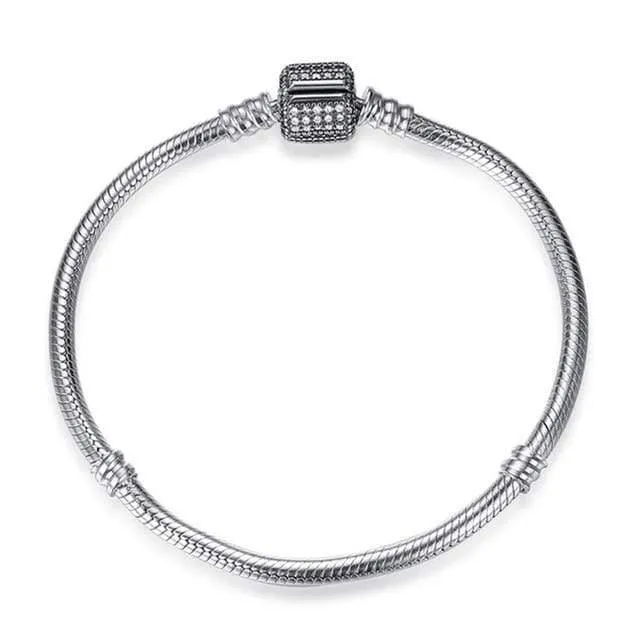 925 Sterling Silber Armband Perle Charme Herz Schneeflocke Rose Schlangenkette Grundlegende Armbänder Pan Frauen DIY Schmuck
