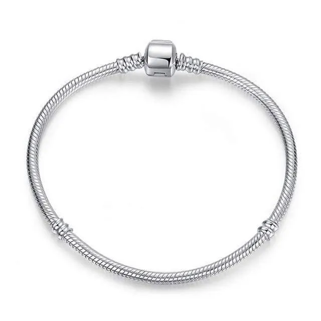 925 Sterling Silber Armband Perle Charme Herz Schneeflocke Rose Schlangenkette Grundlegende Armbänder Pan Frauen DIY Schmuck