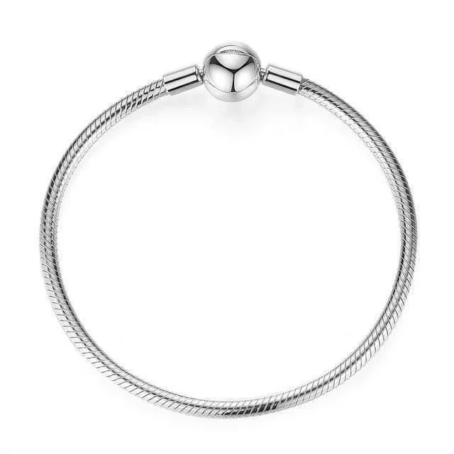 925 Sterling Silber Armband Perle Charme Herz Schneeflocke Rose Schlangenkette Grundlegende Armbänder Pan Frauen DIY Schmuck