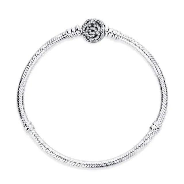 925 Sterling Silber Armband Perle Charme Herz Schneeflocke Rose Schlangenkette Grundlegende Armbänder Pan Frauen DIY Schmuck