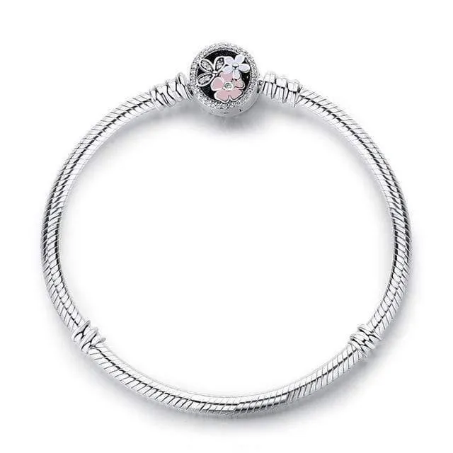925 Sterling Silber Armband Perle Charme Herz Schneeflocke Rose Schlangenkette Grundlegende Armbänder Pan Frauen DIY Schmuck