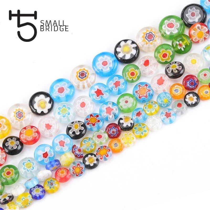 6 8 10mm Murano Lampwork Blumenperlen für Schmuckherstellung Diy Bastelzubehör Mehrfarbige runde Glasperlen Großhandel Q601