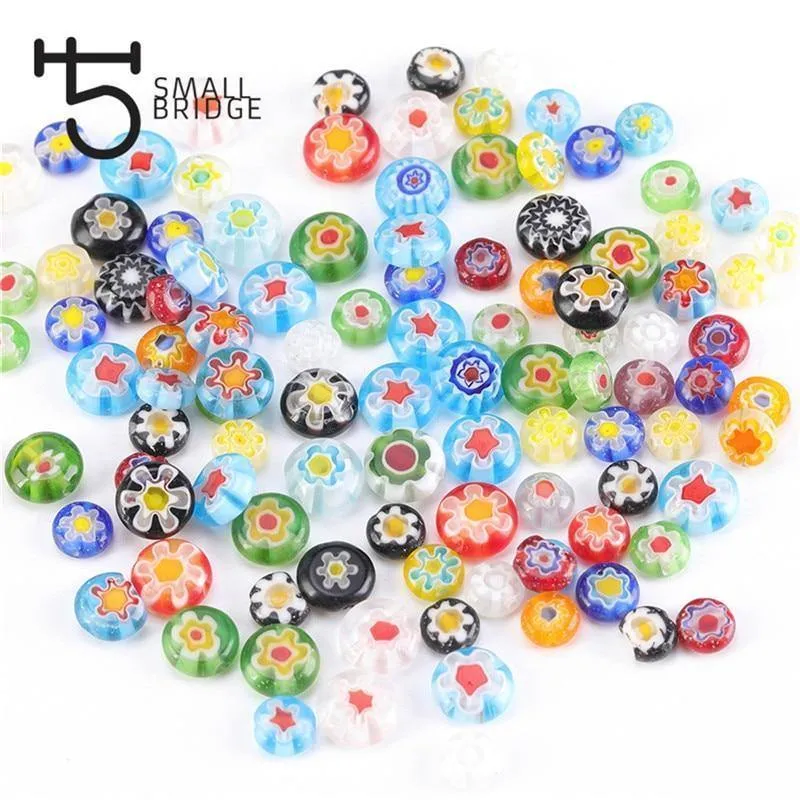 6 8 10mm Murano Lampwork Blumenperlen für Schmuckherstellung Diy Bastelzubehör Mehrfarbige runde Glasperlen Großhandel Q601