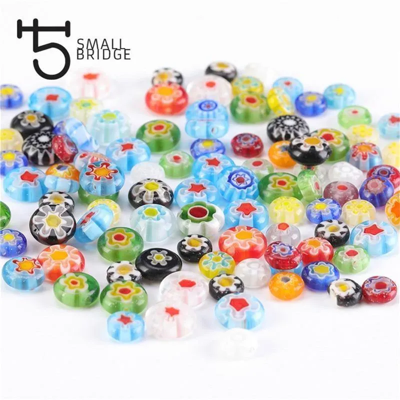 6 8 10mm Murano Lampwork Blumenperlen für Schmuckherstellung Diy Bastelzubehör Mehrfarbige runde Glasperlen Großhandel Q601
