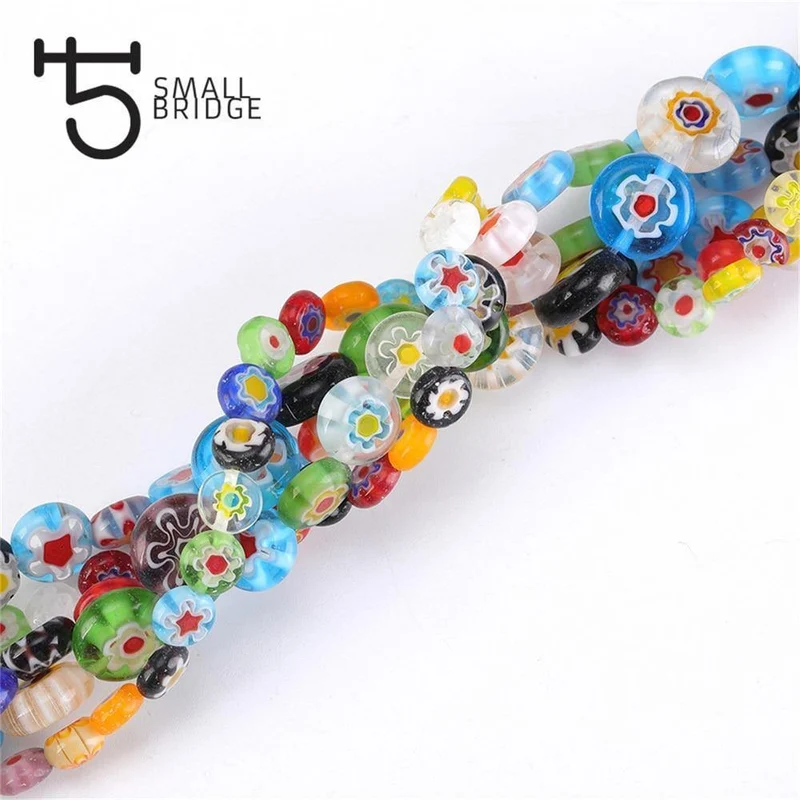 6 8 10mm Murano Lampwork Blumenperlen für Schmuckherstellung Diy Bastelzubehör Mehrfarbige runde Glasperlen Großhandel Q601