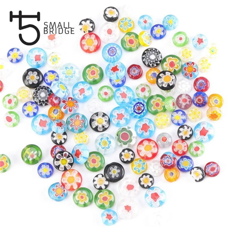 6 8 10mm Murano Lampwork Blumenperlen für Schmuckherstellung Diy Bastelzubehör Mehrfarbige runde Glasperlen Großhandel Q601
