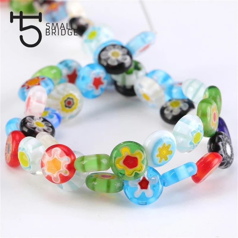 6 8 10mm Murano Lampwork Blumenperlen für Schmuckherstellung Diy Bastelzubehör Mehrfarbige runde Glasperlen Großhandel Q601