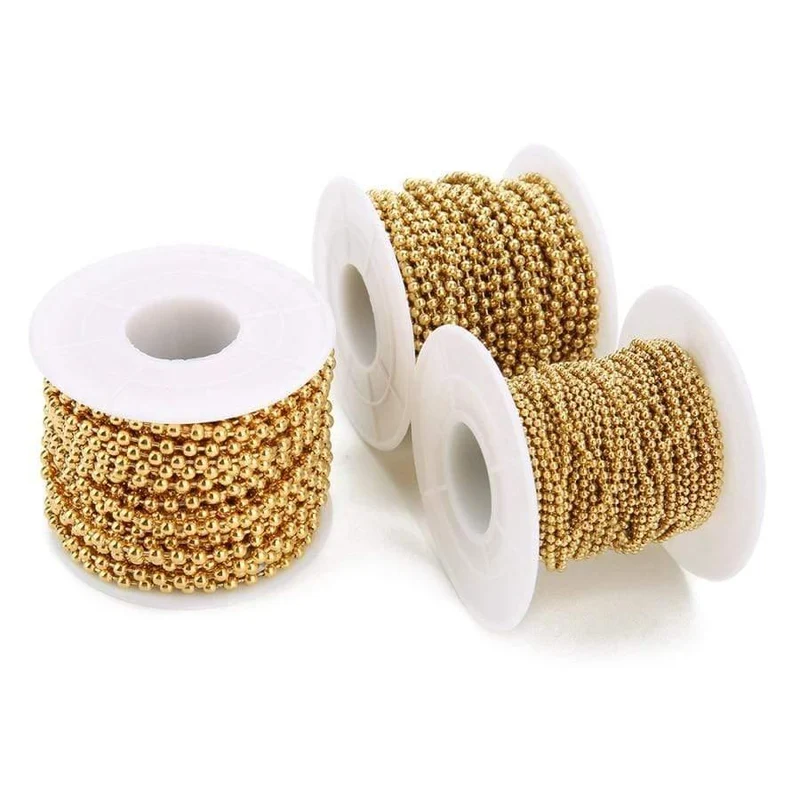 10 Yards / Roll Edelstahl Gold Silber Ton 1.5 2.0 2.4 3.0mm Runde Kugel Perlen Bulk Chain Fit DIY Armband Schmuckherstellung
