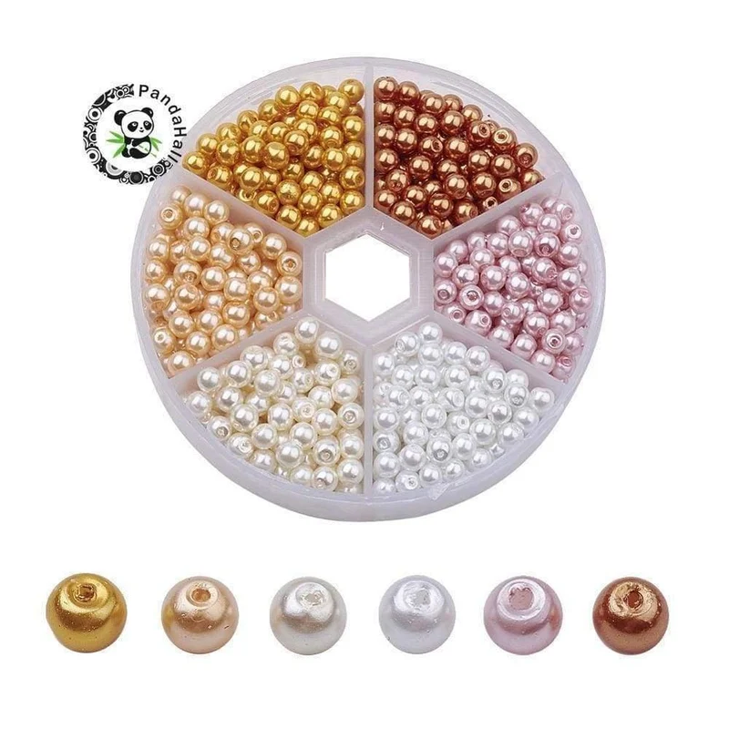 650 Stück/Box, 4 mm, perlmuttartige, runde Perlen, gemischte Farben, Glasperlen-Sets zur Schmuckherstellung, DIY-Halsketten und Armbänder, Loch: 1 mm