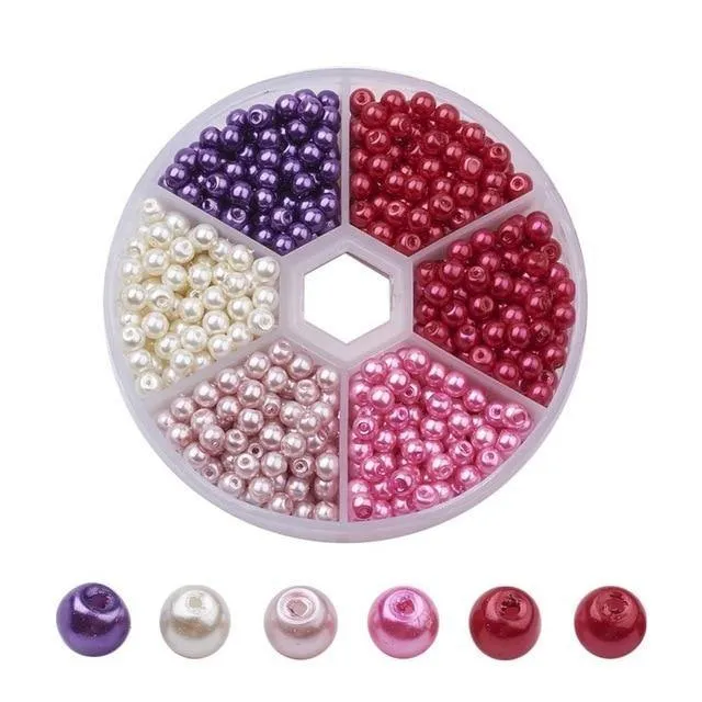 650 Stück/Box, 4 mm, perlmuttartige, runde Perlen, gemischte Farben, Glasperlen-Sets zur Schmuckherstellung, DIY-Halsketten und Armbänder, Loch: 1 mm