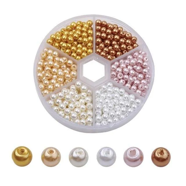 650 Stück/Box, 4 mm, perlmuttartige, runde Perlen, gemischte Farben, Glasperlen-Sets zur Schmuckherstellung, DIY-Halsketten und Armbänder, Loch: 1 mm