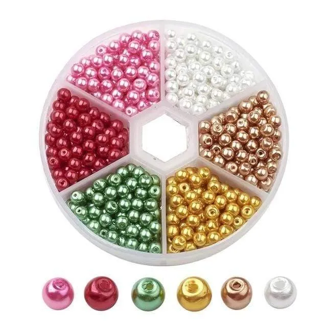 650 Stück/Box, 4 mm, perlmuttartige, runde Perlen, gemischte Farben, Glasperlen-Sets zur Schmuckherstellung, DIY-Halsketten und Armbänder, Loch: 1 mm