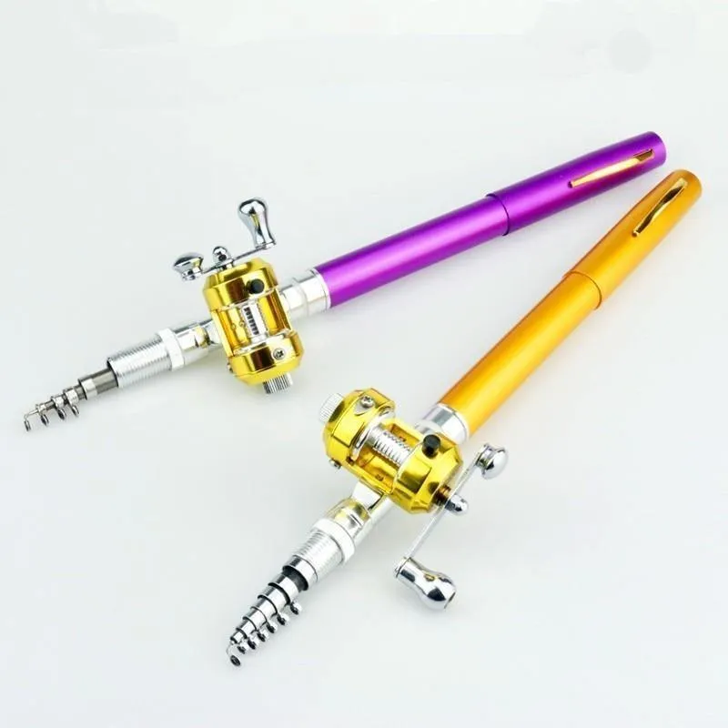 Tragbare Mini-Teleskop-Angelrute in Stiftform, gefaltete Angelrute mit Rollenrad zum Angeln im Flusssee im Freien
