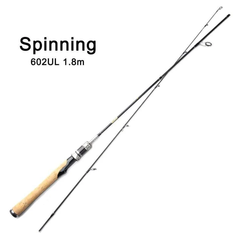 Carbonfaser-Angelruten, Spinnrute, 2 Abschnitte, 1.8 m, 602UL, Reiserute, Casting-Köder, Gewicht 0.8-5 g, Spitze aus massivem Carbon