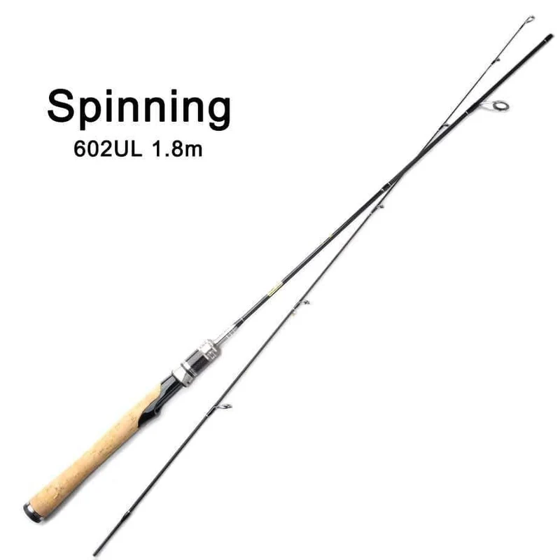 Carbonfaser-Angelruten, Spinnrute, 2 Abschnitte, 1.8 m, 602UL, Reiserute, Casting-Köder, Gewicht 0.8-5 g, Spitze aus massivem Carbon