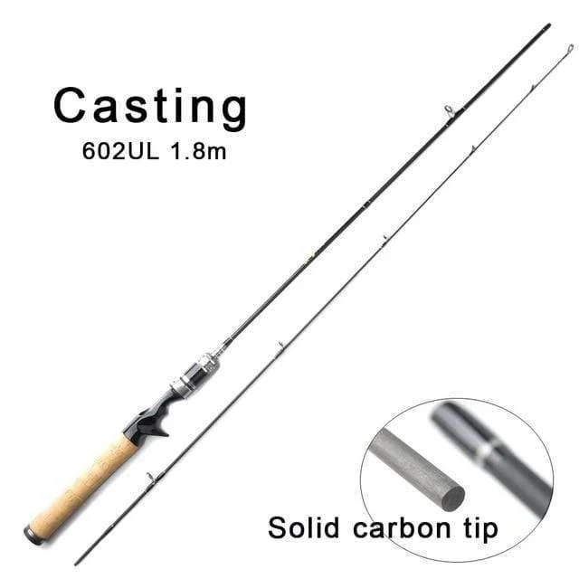 Carbonfaser-Angelruten, Spinnrute, 2 Abschnitte, 1.8 m, 602UL, Reiserute, Casting-Köder, Gewicht 0.8-5 g, Spitze aus massivem Carbon