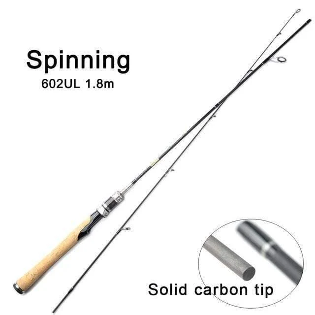 Carbonfaser-Angelruten, Spinnrute, 2 Abschnitte, 1.8 m, 602UL, Reiserute, Casting-Köder, Gewicht 0.8-5 g, Spitze aus massivem Carbon
