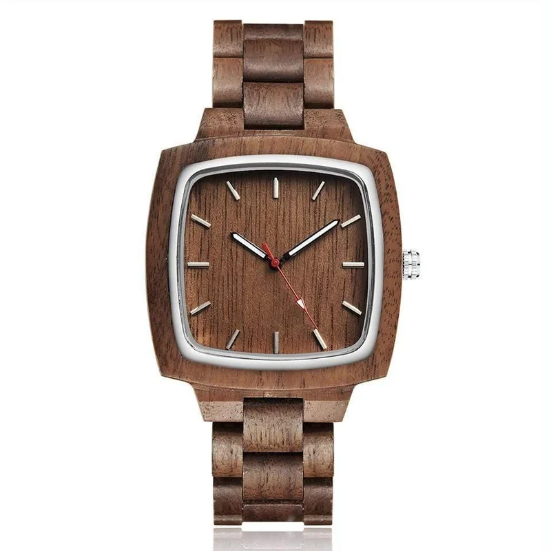 Paar Uhr Männer Frauen Liebhaber Geschenk Armbanduhren Männlich Weiblich Braun Nussbaum Holz Quadrat Zifferblatt Quarz Armbanduhr Reloj Uhr