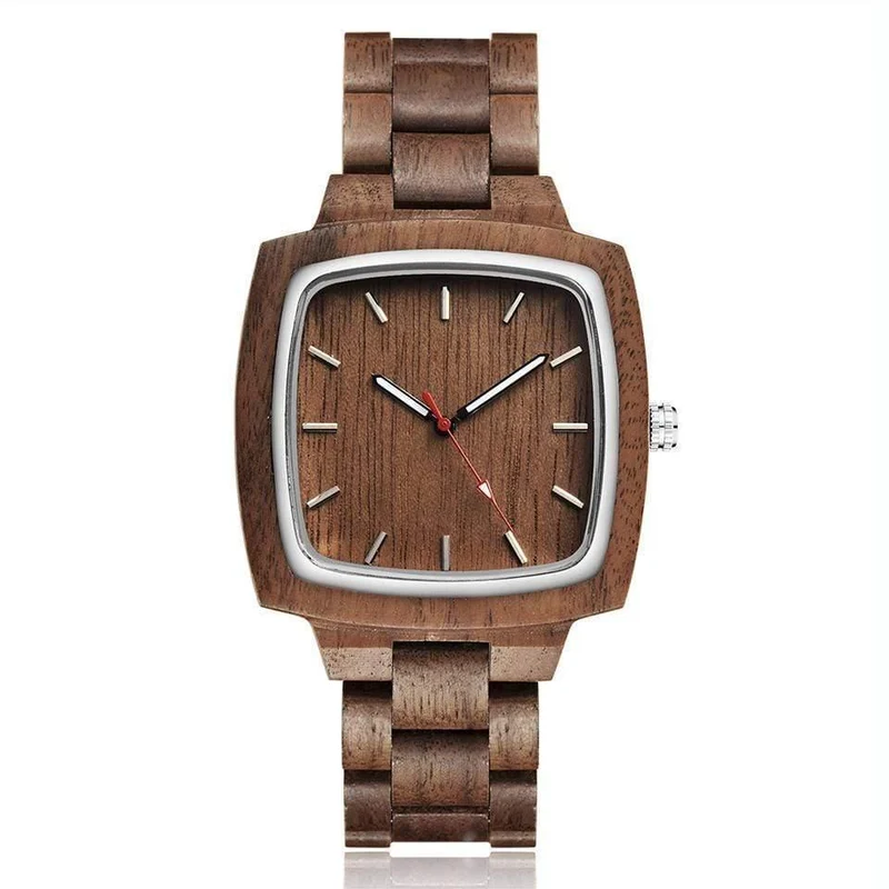Paar Uhr Männer Frauen Liebhaber Geschenk Armbanduhren Männlich Weiblich Braun Nussbaum Holz Quadrat Zifferblatt Quarz Armbanduhr Reloj Uhr