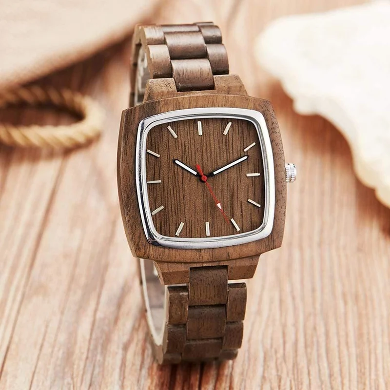 Paar Uhr Männer Frauen Liebhaber Geschenk Armbanduhren Männlich Weiblich Braun Nussbaum Holz Quadrat Zifferblatt Quarz Armbanduhr Reloj Uhr
