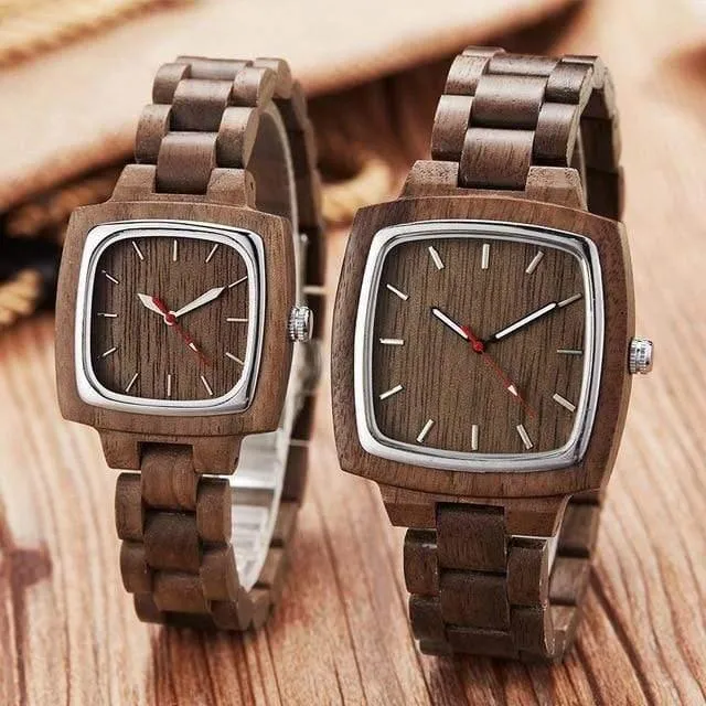 Paar Uhr Männer Frauen Liebhaber Geschenk Armbanduhren Männlich Weiblich Braun Nussbaum Holz Quadrat Zifferblatt Quarz Armbanduhr Reloj Uhr