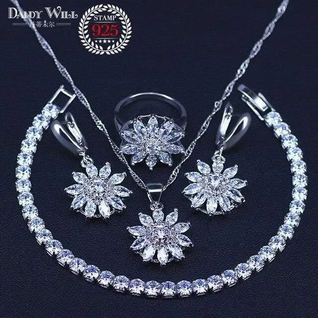 925 Sterling Silber Schmuck Sets Zirkonia Ohrringe Halskette Armband Ring Set Für Frauen