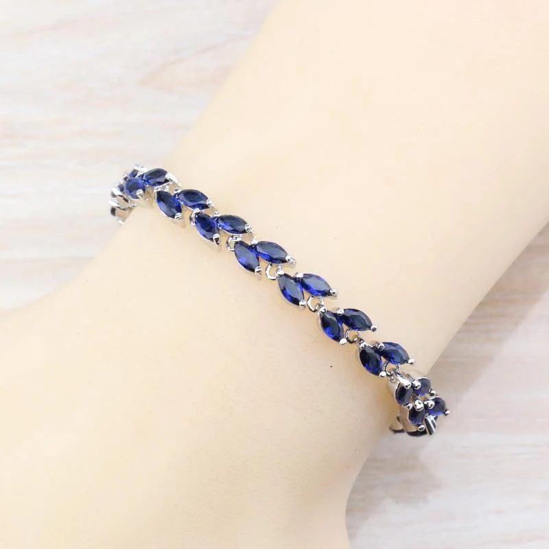 925 Silber-Sets mit Natursteinen, blauen CZ-Ohrringen/Anhänger und Halskette/Armband/Ring für Damenkostüm