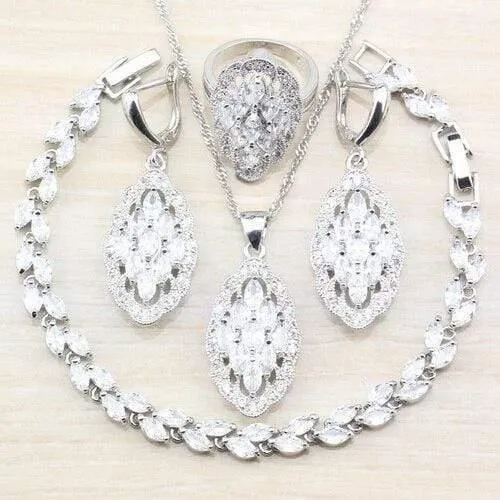 925 Silber-Sets mit Natursteinen, blauen CZ-Ohrringen/Anhänger und Halskette/Armband/Ring für Damenkostüm