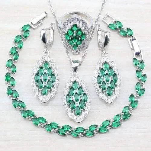 925 Silber-Sets mit Natursteinen, blauen CZ-Ohrringen/Anhänger und Halskette/Armband/Ring für Damenkostüm