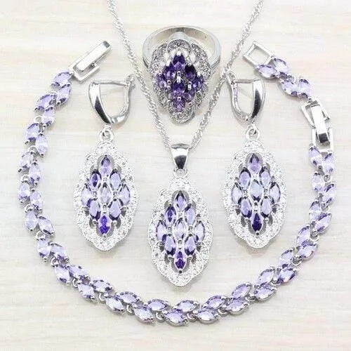 925 Silber-Sets mit Natursteinen, blauen CZ-Ohrringen/Anhänger und Halskette/Armband/Ring für Damenkostüm