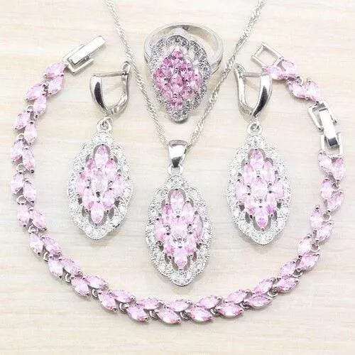 925 Silber-Sets mit Natursteinen, blauen CZ-Ohrringen/Anhänger und Halskette/Armband/Ring für Damenkostüm