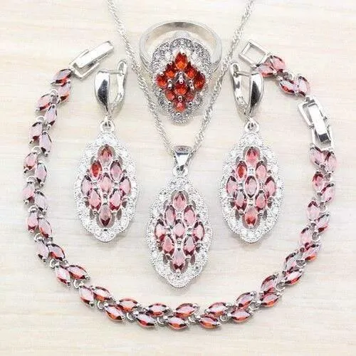 925 Silber-Sets mit Natursteinen, blauen CZ-Ohrringen/Anhänger und Halskette/Armband/Ring für Damenkostüm