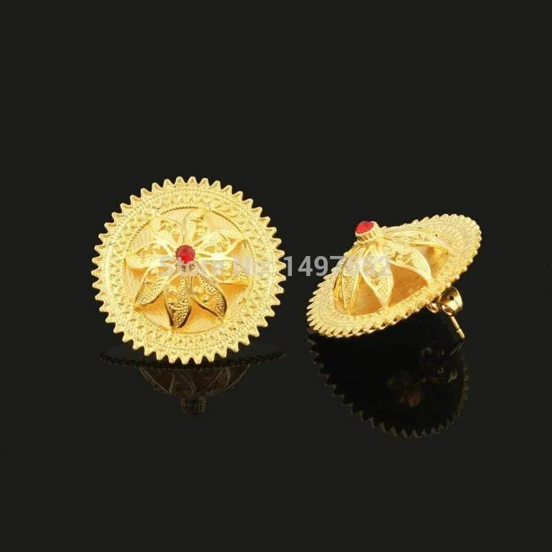 Halsketten-Anhänger/Ohrringe/Ring-Set, vergoldet, Habesha-Schmuck, afrikanischer Brautschmuck