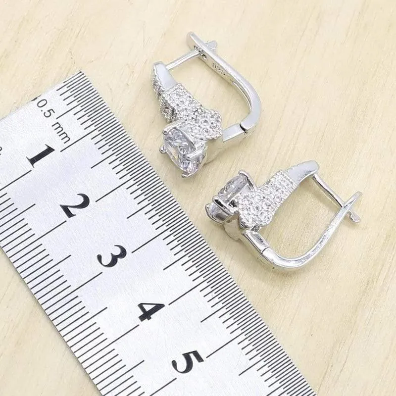 925 Silber Hochzeit Schmucksets für Frauen Creolen Ohrringe Ringe Halskette Anhänger Geburtstag Geschenkbox