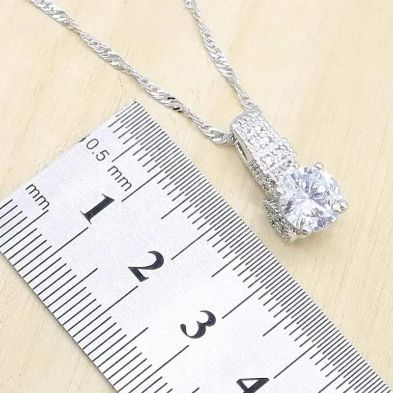 925 Silber Hochzeit Schmucksets für Frauen Creolen Ohrringe Ringe Halskette Anhänger Geburtstag Geschenkbox