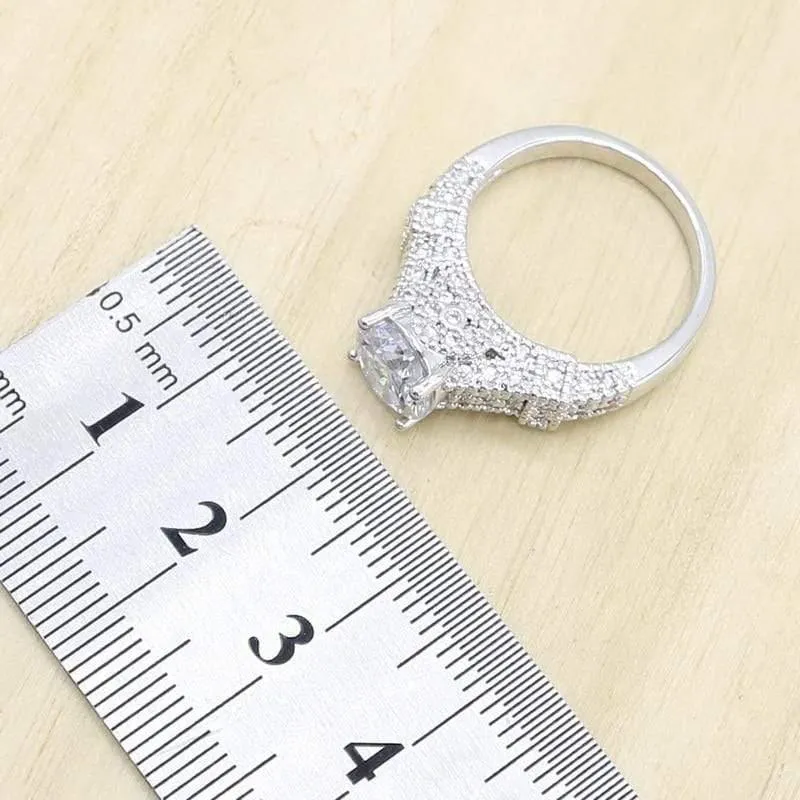 925 Silber Hochzeit Schmucksets für Frauen Creolen Ohrringe Ringe Halskette Anhänger Geburtstag Geschenkbox