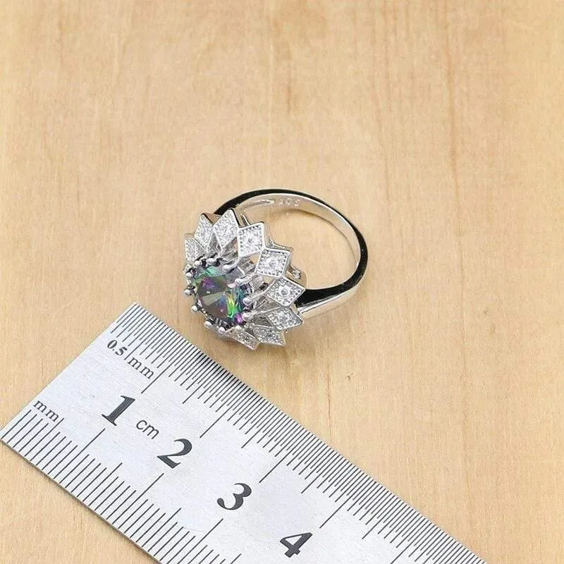 Zirkonia-Schmuckset für Frauen, Silber 925, Schmuck, Hochzeit, Ohrringe mit Stein, Ringe, Halsketten-Set