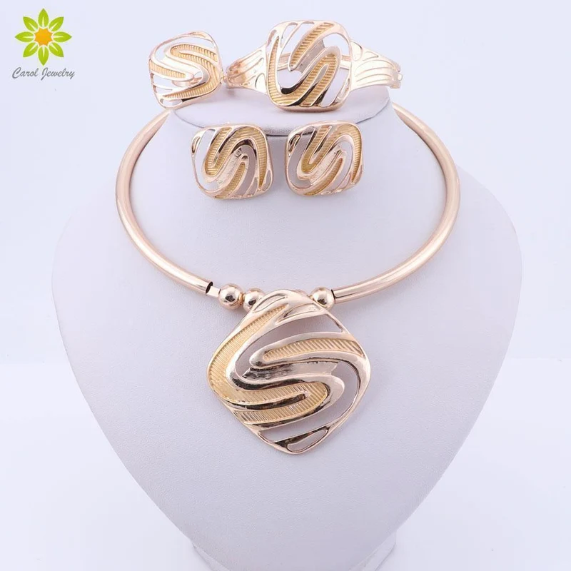 Schmucksets für Damen, Dubai, Gold, große Halskette, Ohrringe, Armband, Ring, Hochzeit, Verlobung, Schmuckset