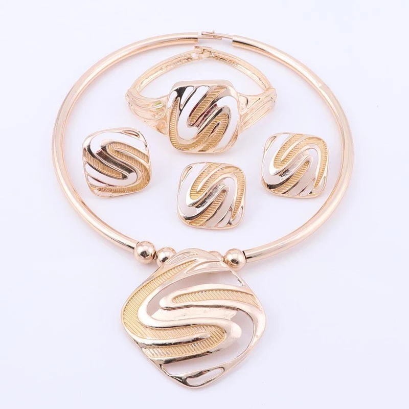 Schmucksets für Damen, Dubai, Gold, große Halskette, Ohrringe, Armband, Ring, Hochzeit, Verlobung, Schmuckset