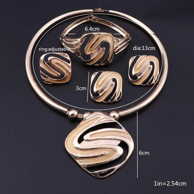 Schmucksets für Damen, Dubai, Gold, große Halskette, Ohrringe, Armband, Ring, Hochzeit, Verlobung, Schmuckset
