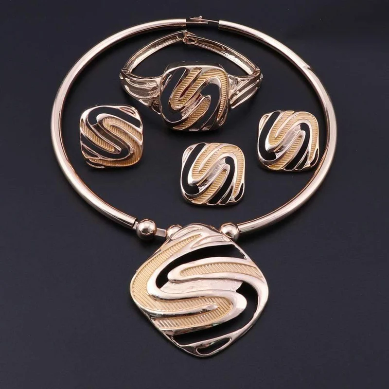 Schmucksets für Damen, Dubai, Gold, große Halskette, Ohrringe, Armband, Ring, Hochzeit, Verlobung, Schmuckset