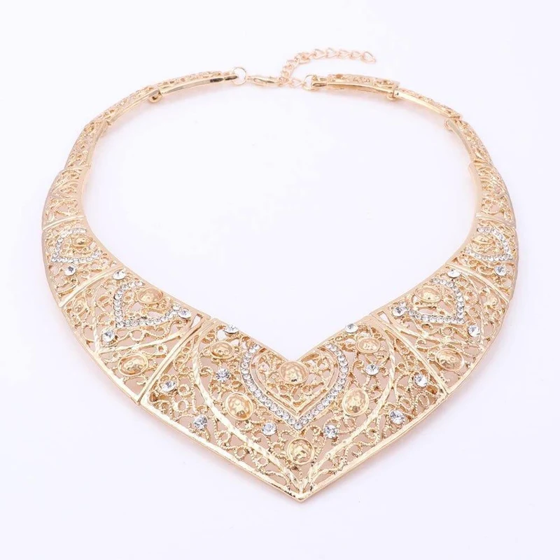 Hochzeit Braut Kostüm Schmuck Sets Dubai Indische Gold Farbe Herzförmige Halskette Ohrringe Ring Sets Für Frauen