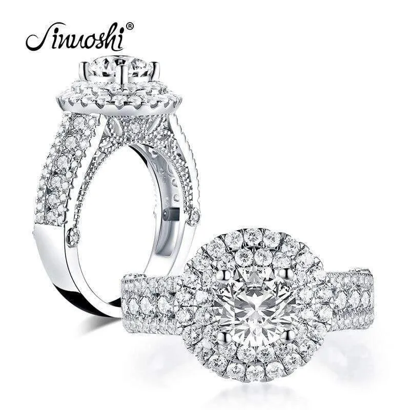 925 Sterling Silber 1.25 Karat Rundschliff Doppel Halo Ring Verlobung Simulierter Diamant Frauen Hochzeit Silber Ringe Schmuck