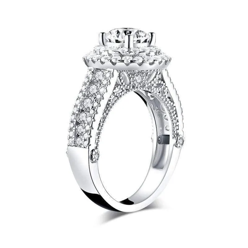 925 Sterling Silber 1.25 Karat Rundschliff Doppel Halo Ring Verlobung Simulierter Diamant Frauen Hochzeit Silber Ringe Schmuck
