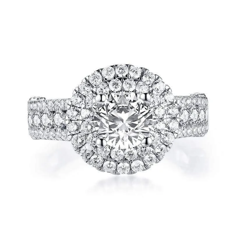925 Sterling Silber 1.25 Karat Rundschliff Doppel Halo Ring Verlobung Simulierter Diamant Frauen Hochzeit Silber Ringe Schmuck