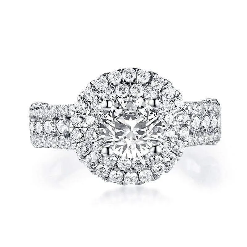 925 Sterling Silber 1.25 Karat Rundschliff Doppel Halo Ring Verlobung Simulierter Diamant Frauen Hochzeit Silber Ringe Schmuck