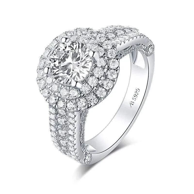 925 Sterling Silber 1.25 Karat Rundschliff Doppel Halo Ring Verlobung Simulierter Diamant Frauen Hochzeit Silber Ringe Schmuck