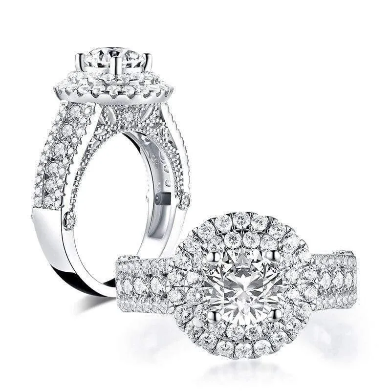 925 Sterling Silber 1.25 Karat Rundschliff Doppel Halo Ring Verlobung Simulierter Diamant Frauen Hochzeit Silber Ringe Schmuck