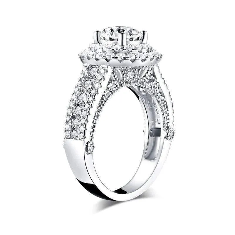 925 Sterling Silber 1.25 Karat Rundschliff Doppel Halo Ring Verlobung Simulierter Diamant Frauen Hochzeit Silber Ringe Schmuck