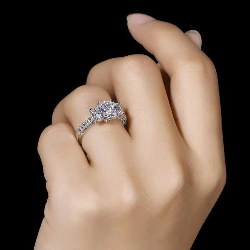 925 Sterling Silber 1.0 Karat Rechteckschliff Ring Verlobung Simulierter Diamant Hochzeit Silberringe Schmuck Geschenke